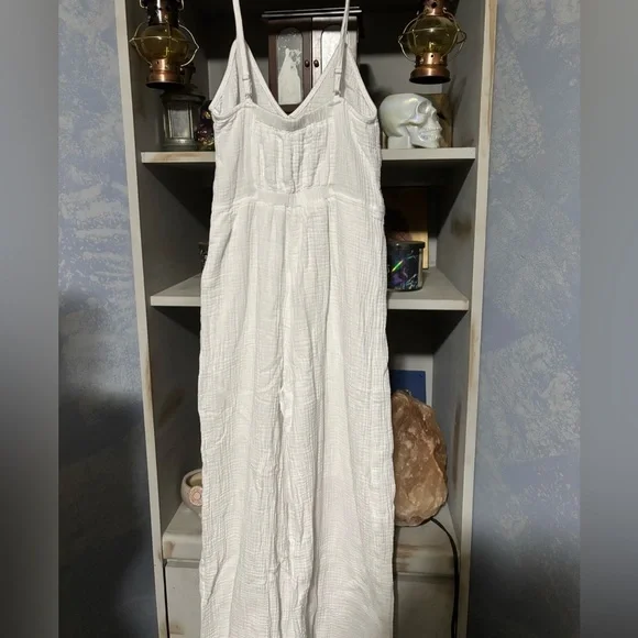 Lost in Lunar White Cotton Gauze Jumpsuit XS Wide Leg Minimalist - Picture 5 of 11